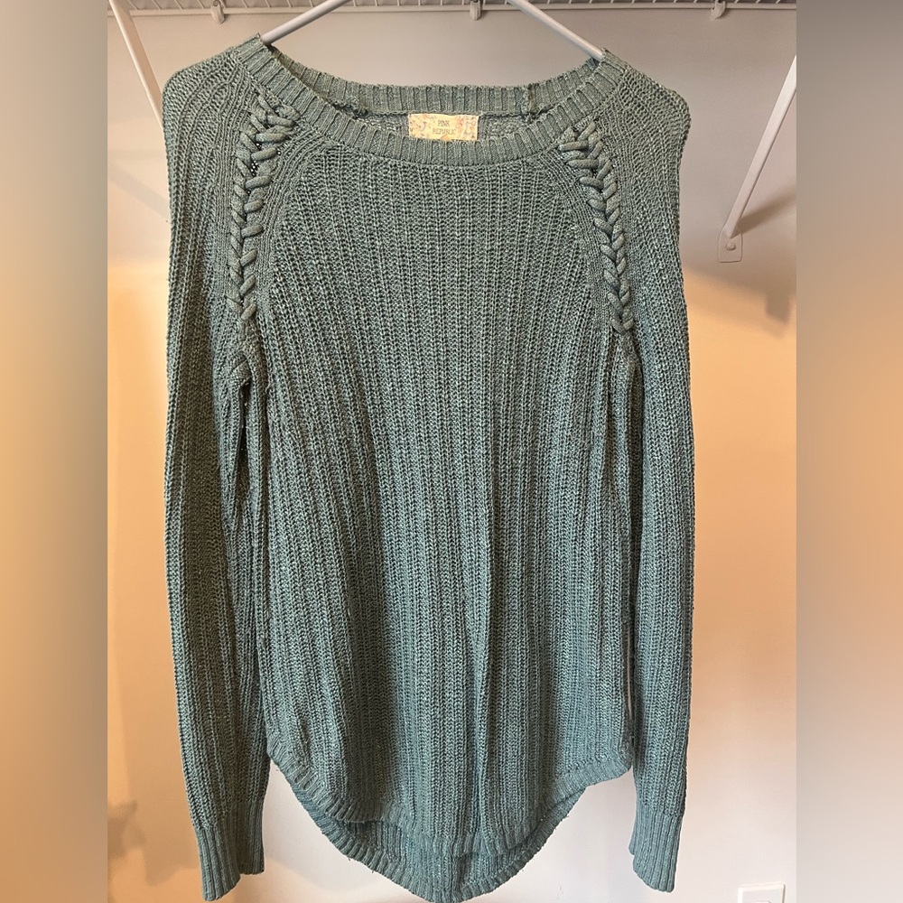 Light teal crew neck sweater size medium by Pink Republic